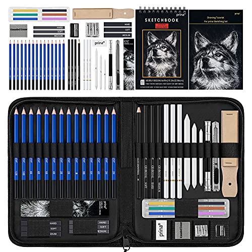 Drawing Kit (41-Piece Set) Including Pencils, Pastel Pencils, Erasers,  Knife, Pencil Extender, Sharpener, Sketch Book(50 Sheets) & Carry Case –  Limousus